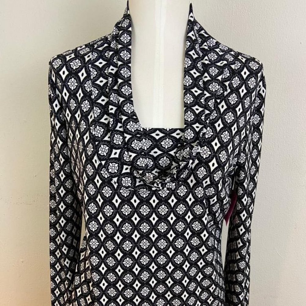 Women Spandex Rayon East 5th Long Sleeve Designer Drappery Collar Blouse
